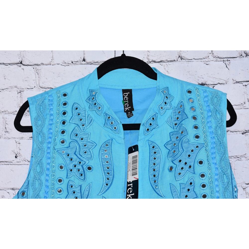 BEREK Mix-Media Wearable Art Embellished Couture Linen Vest Blue Medium NWT - Picture 5 of 8